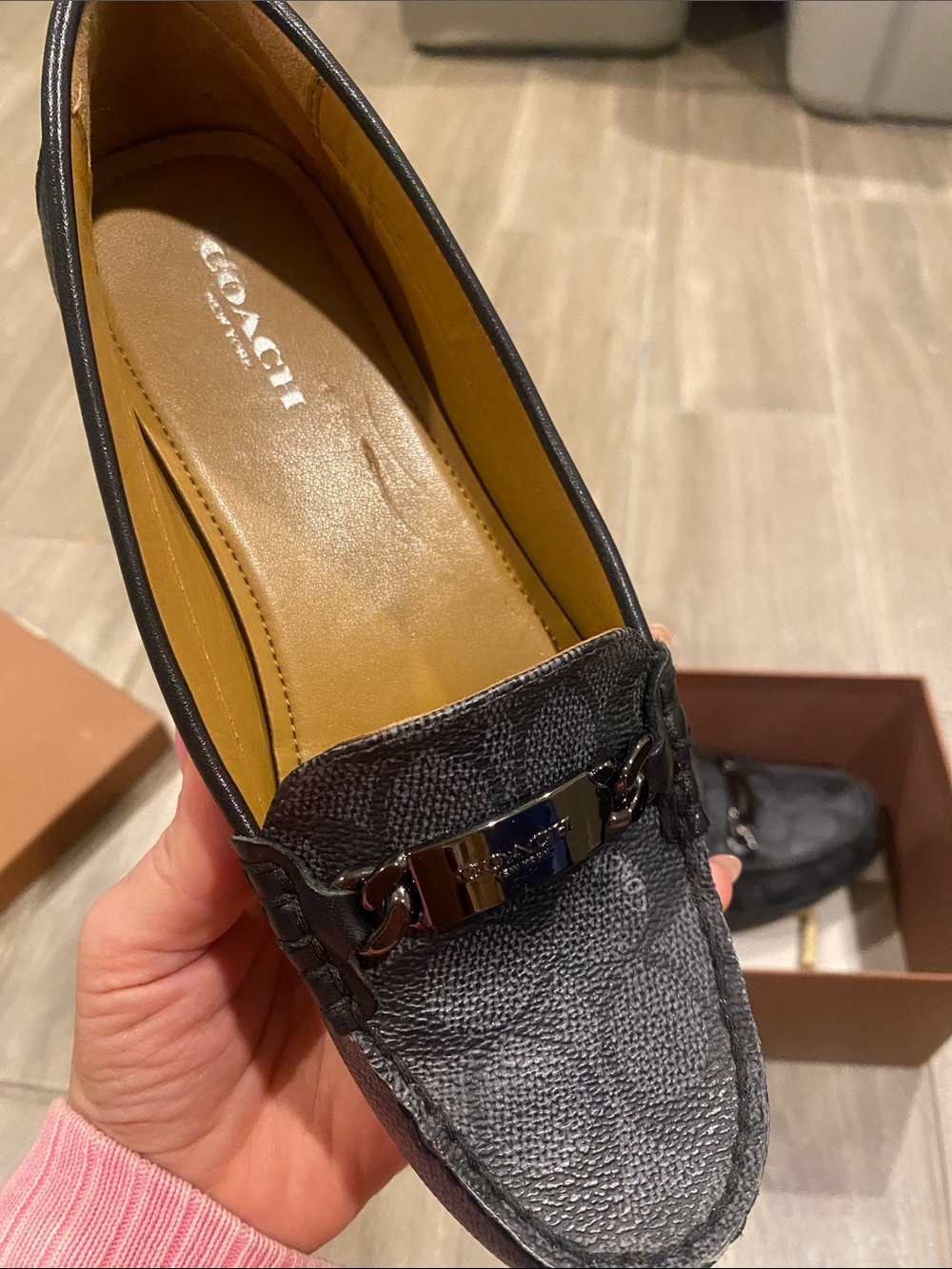 Coach Black Logo-Trim Leather Moccasin Loafers